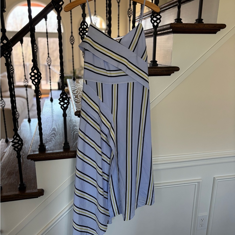 Striped Asymmetrical Dress in Blue and Yellow